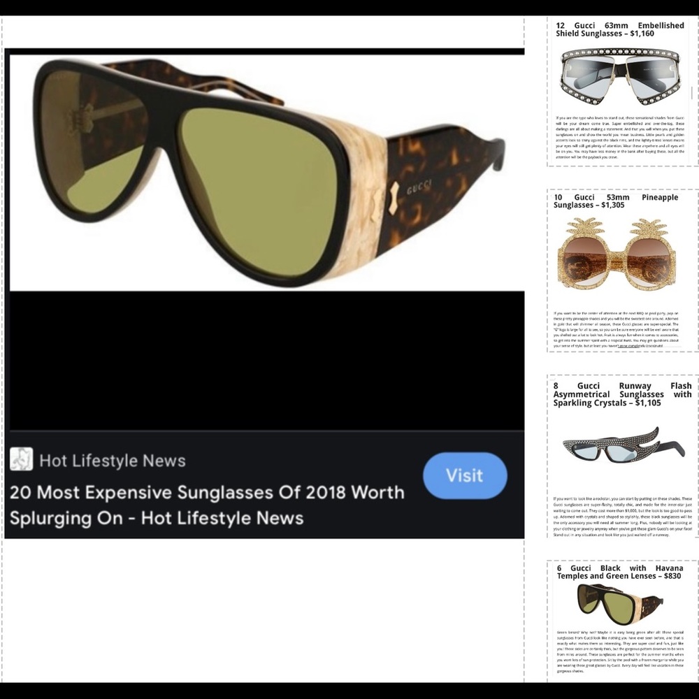 20 MOST EXPENSIVE SUNGLASSES WORTH SPLURGING ON , GUCCI MADE THE LIST 4 TIMES!